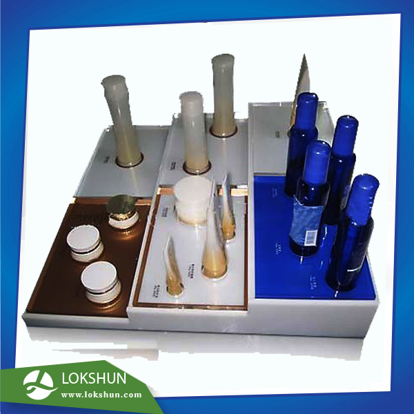 3-Tiers Acrylic Display Holder for Skincare Products, Silkscreen Printed Acrylic Cosmetic Counter Display