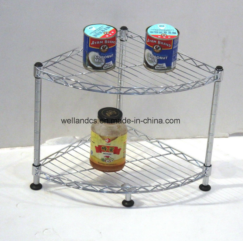 DIY 2 Tiers Chrome Metal Household Corner Rack for Table