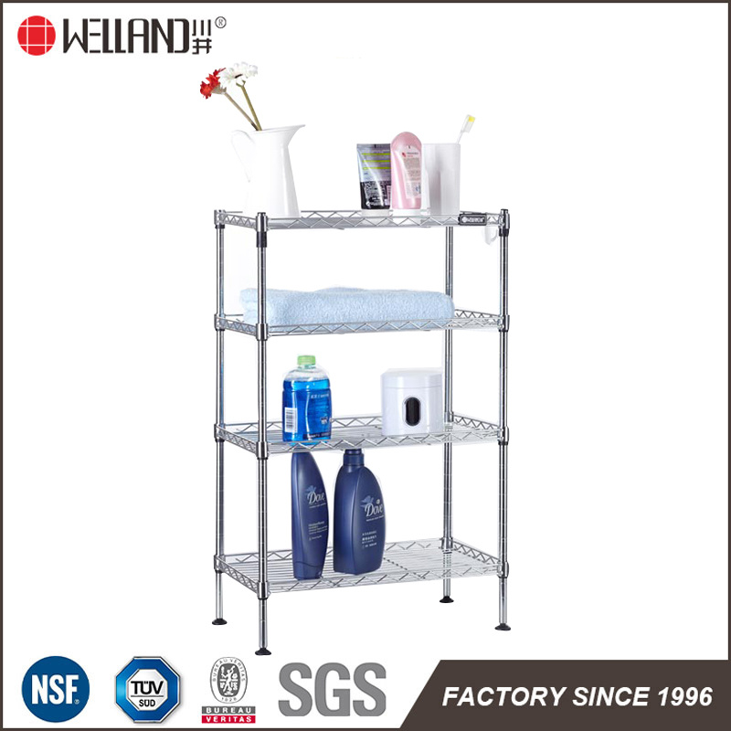 Chrome DIY 4 Tiers Metal Bathroom Shampoo Storage Corner Wire Rack