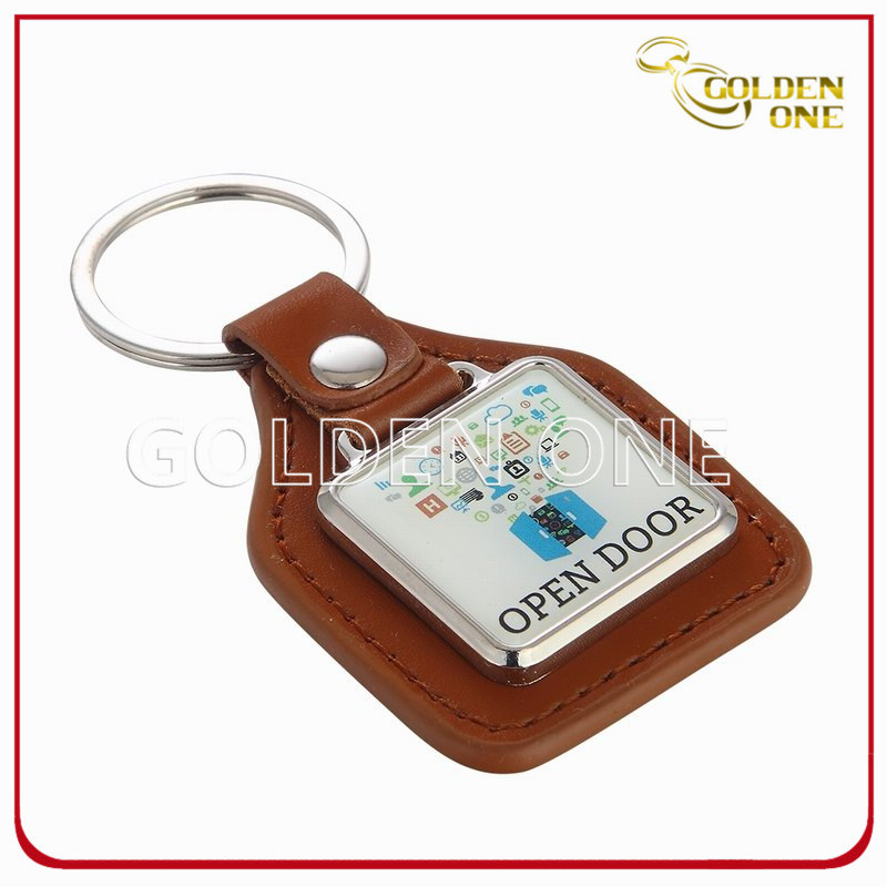 Special Design Custom Printed & Epoxy Logo Leather Keychain