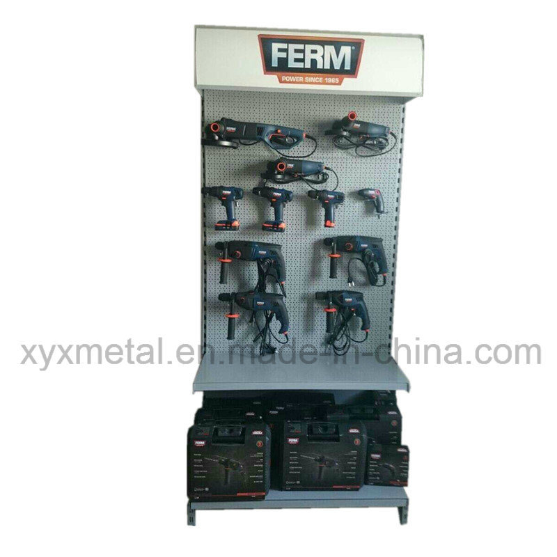 Customized Logo with Spot Light Metal Pegboard Shelf Tools Exhibition Display Rack