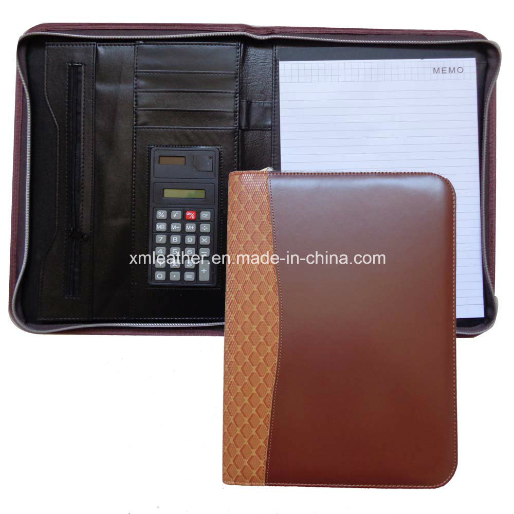 Brown PU Leather Presentation Portfolio with Calculator