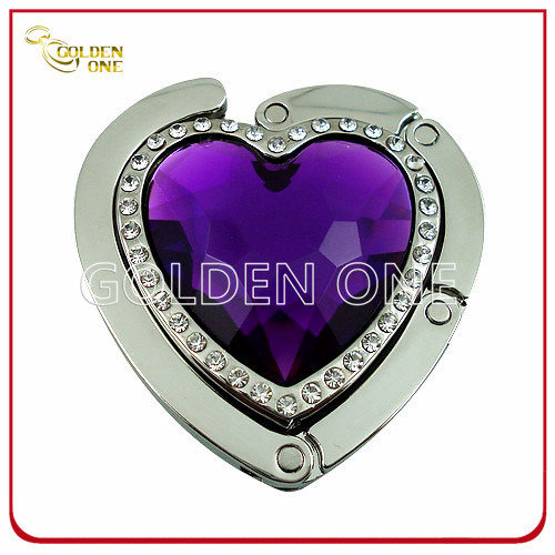 New Design Heart Shape Folding Handbag Holder with Gemstone