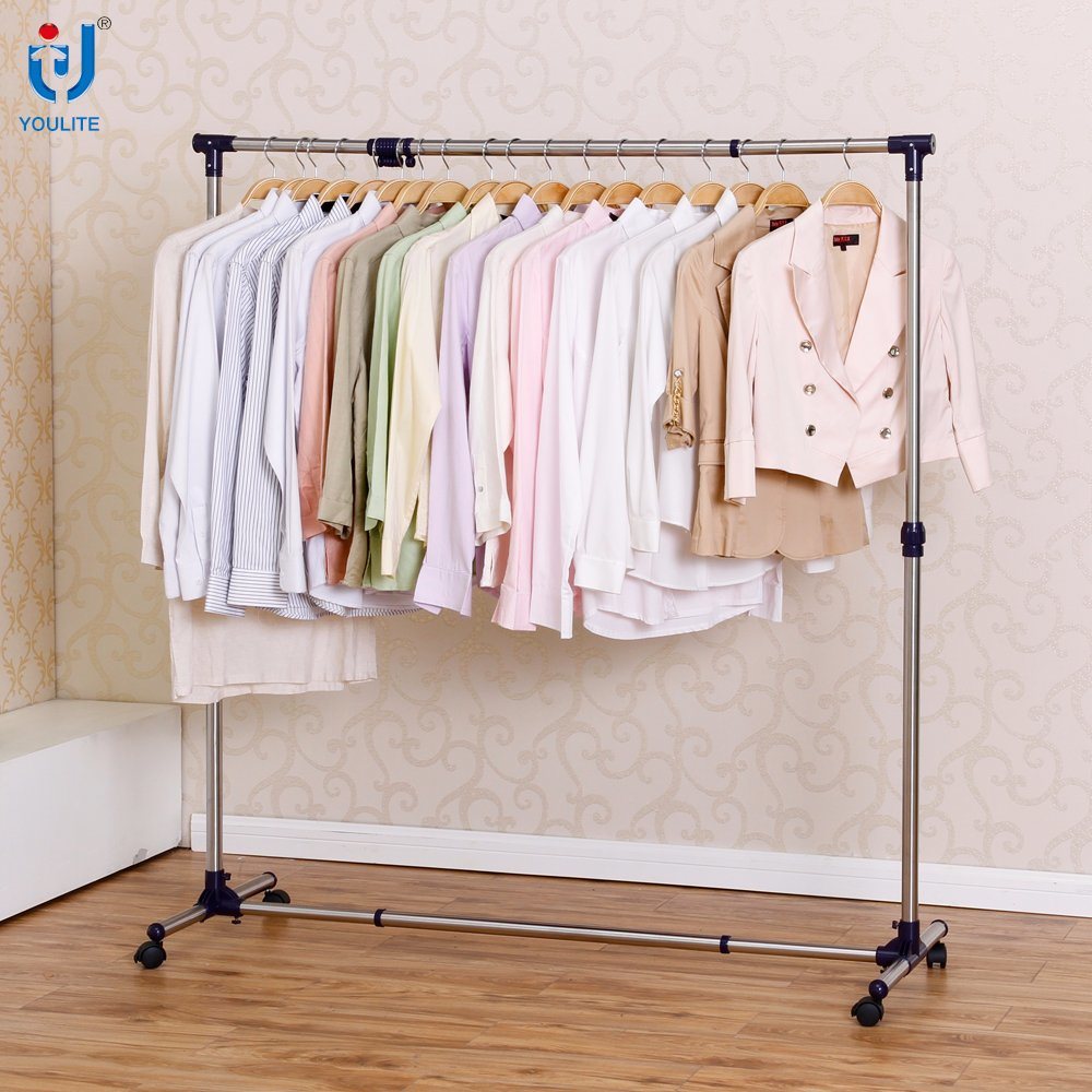 Extendable Single Rod Telescopic Clothes Hanger Garment Rack