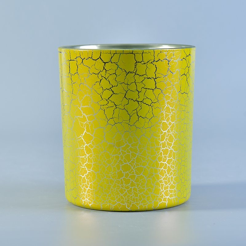 Cylinder Yellow Crack Lacquer Decoration Glass Candle Holders