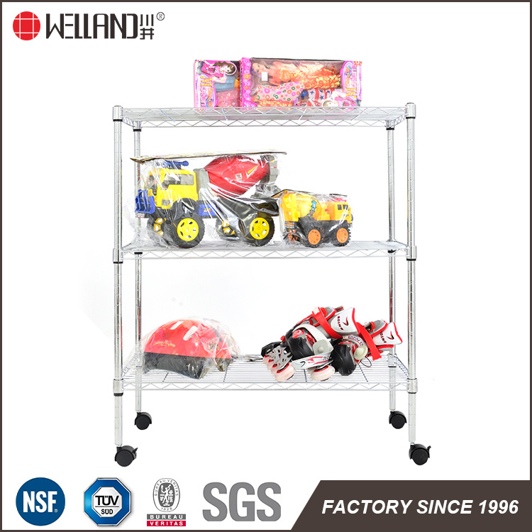 Rolling 3 Shelves Home Toy Storage Organizer Metal Wire Frame Storage Shelving Racks for Sale