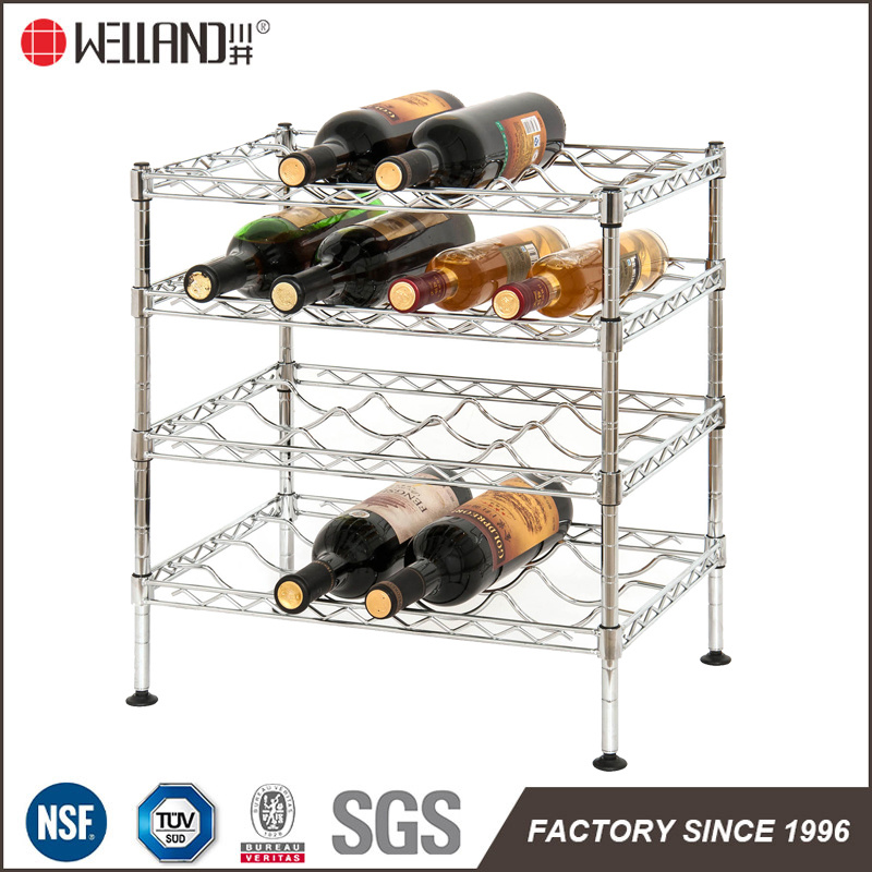 Metal 4 Tiers Adjustable Chrome Flat Wine Rack