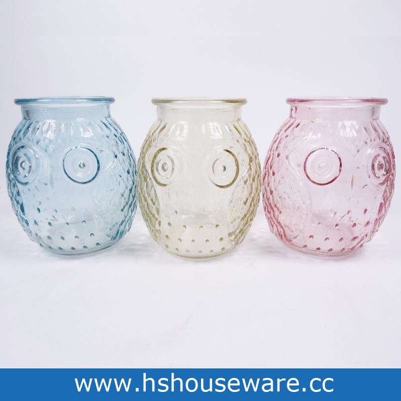 Owl Shaped Coloured Glass Candle Holders