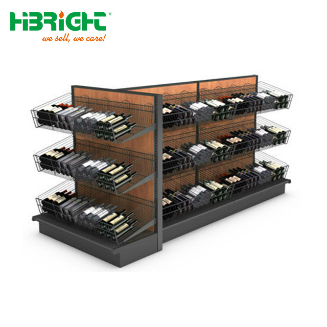 Supermarket Wood Wine Storage Shelf Liquor Display Cabinet Wine Bottle Rack