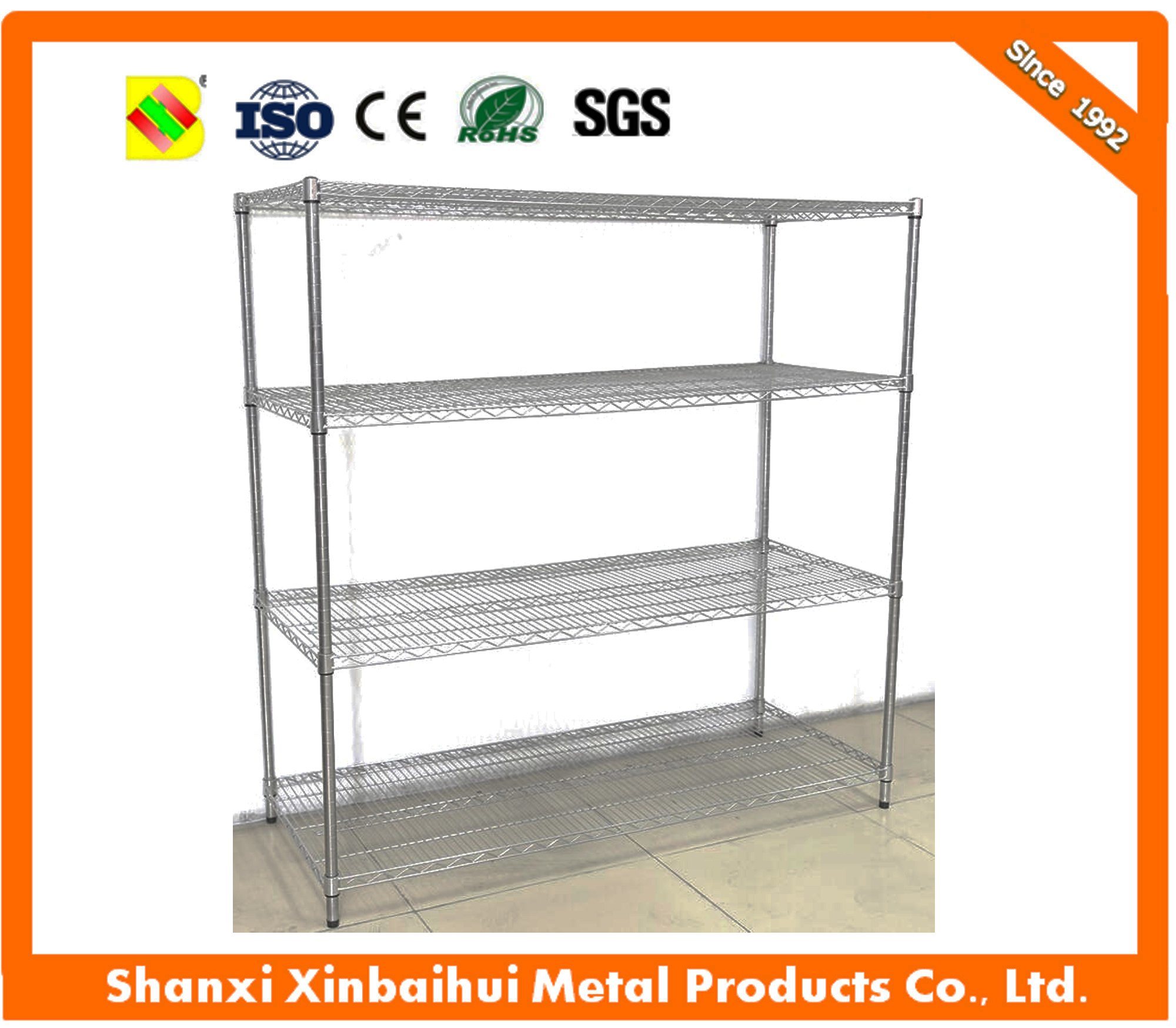 2017 Powder Coated 4 Tier Commercial Shelf Steel Wire Shelving Rack