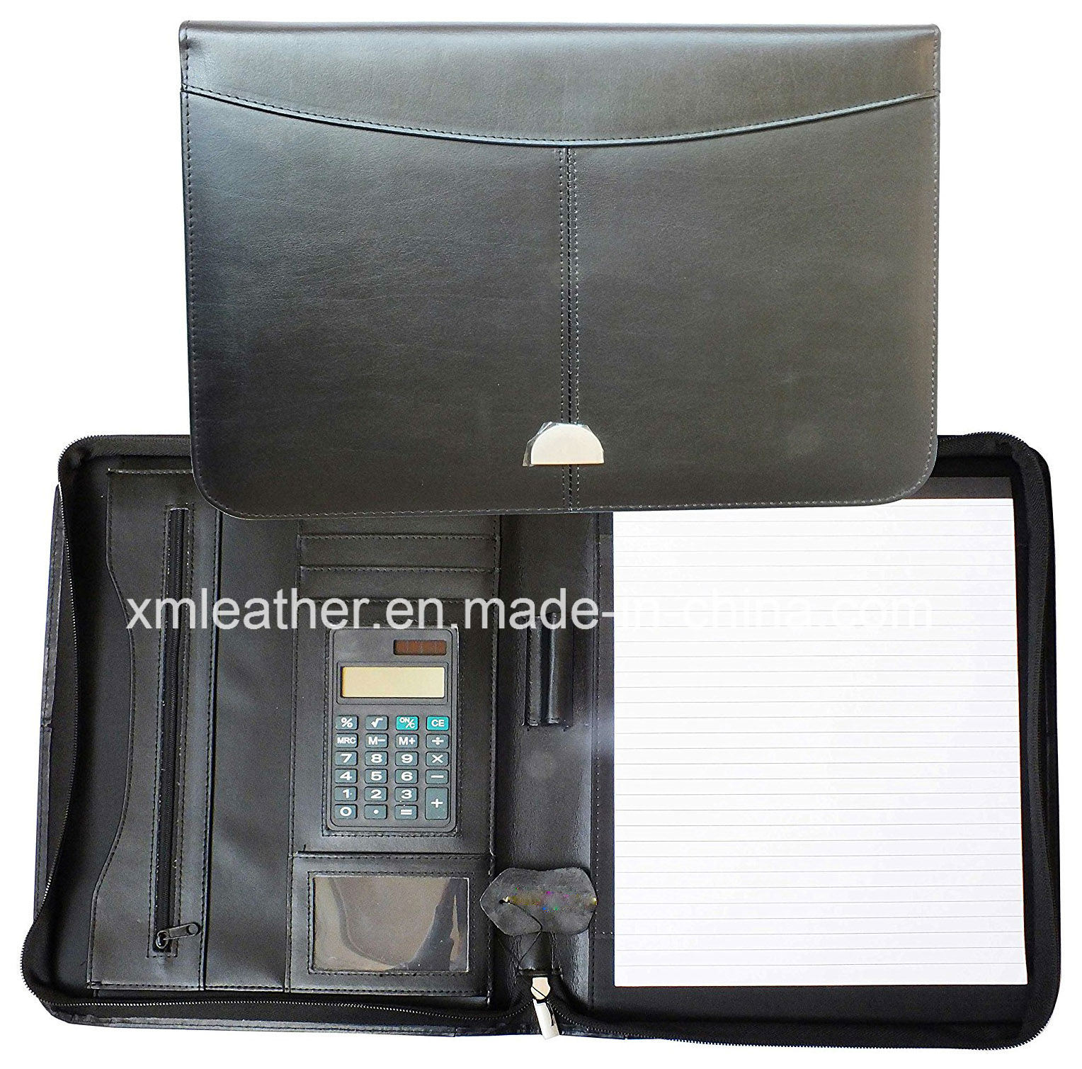 Zip A4 Bonded Leather File Portfolio Folder with Calculator