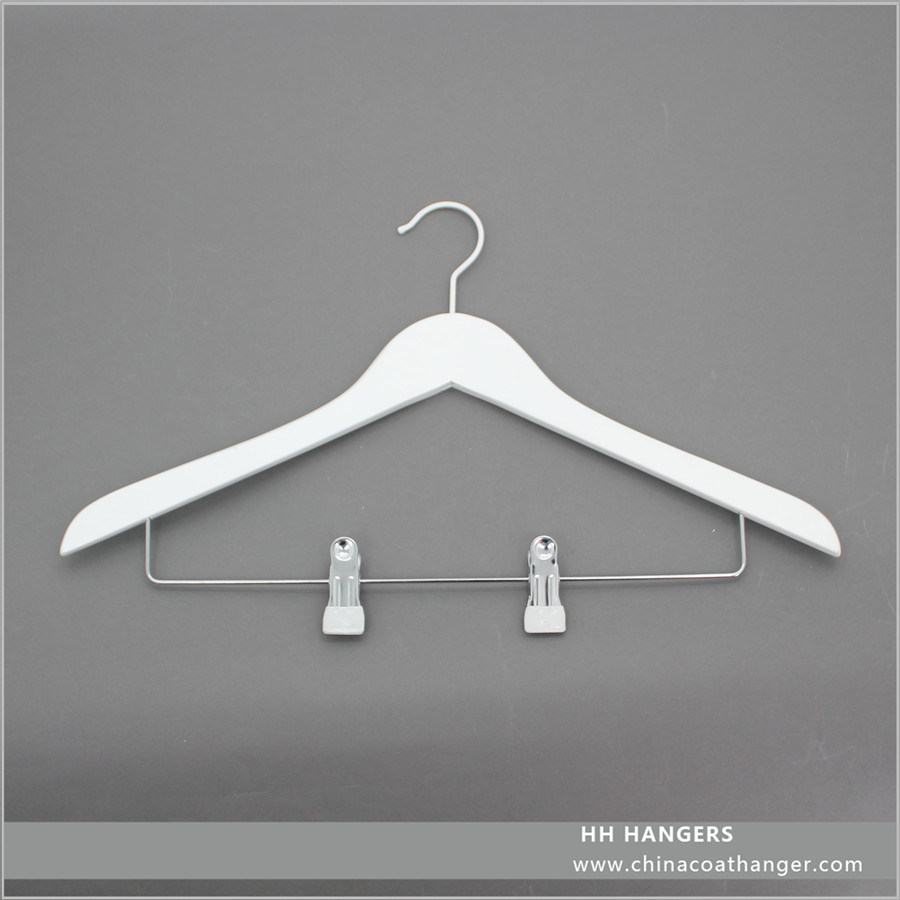 White Wood Regular Clips Hanger with /Without Notches Wooden Clothes Hangers for Jeans