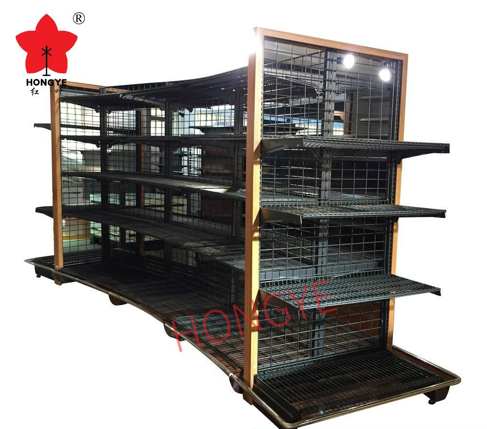 Wire Mesh Back Gondola Supermarket Shelf Rack