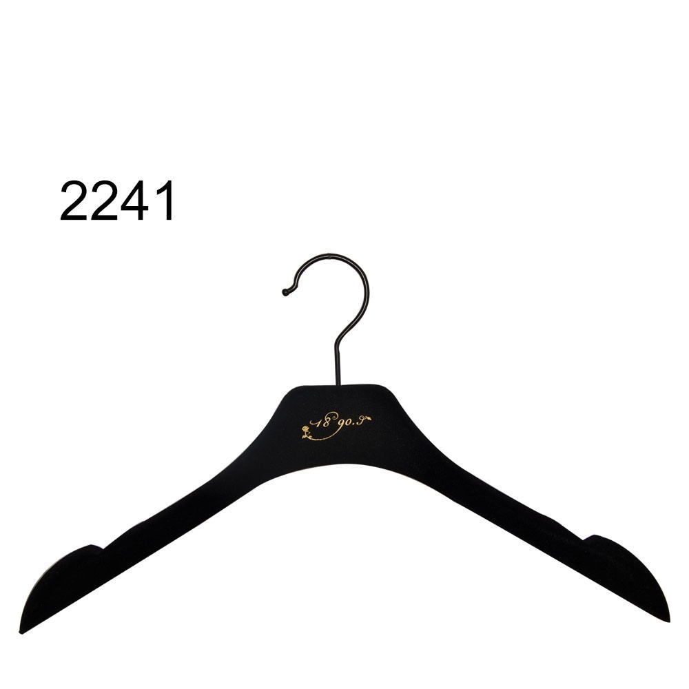 Non Slip Black Plastic Flocking Womens Top Coat Hangers