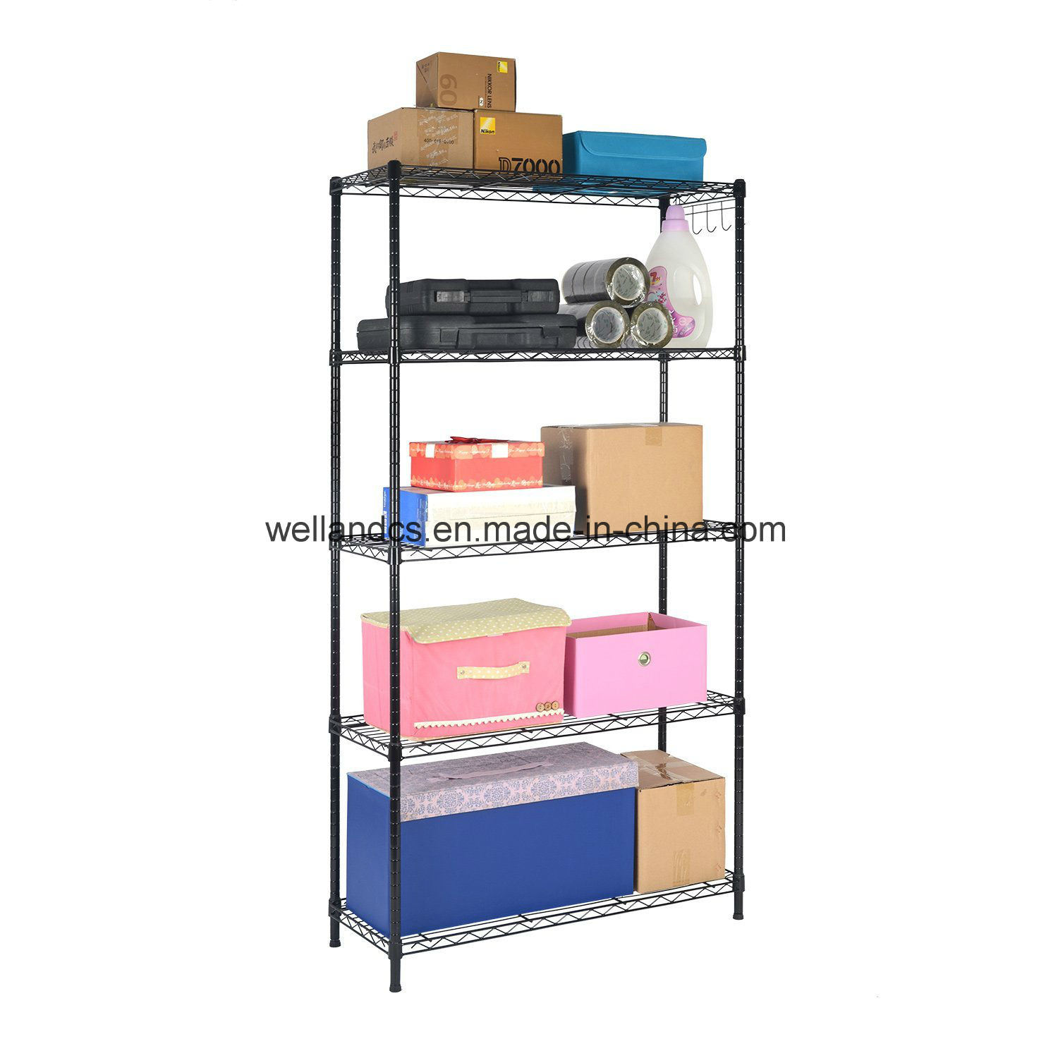 High Quality 5 Tier Modern Home Storage Epoxy Steel Wire Rack