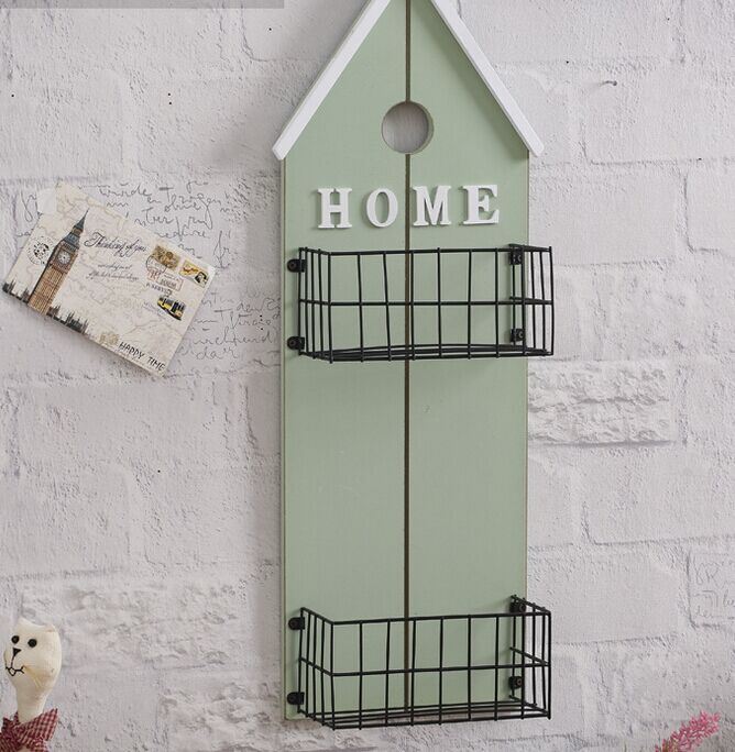 Home Furniture Decoration Wall Rack Iron Wall Wood Frame Storage