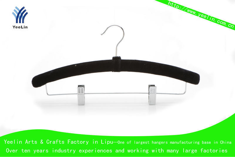 Velvet Coat Hanger with Metal Clips (YLFBV006-S1)