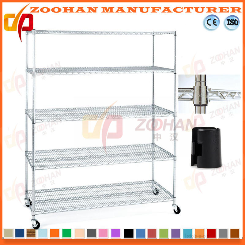 Adjustable Chrome Home Storage Wire Rack Shelf with Wheels (Zhw79)