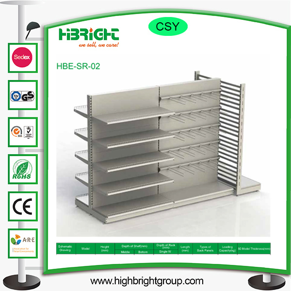 Double Side Metal Supermarket Shelf with End Unit