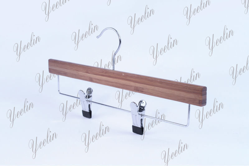 Standard Pant Bamboo Hanger Ylbm33512-Chrb1 for Supermarket, Wholesaler with Shiny Chrome Hook