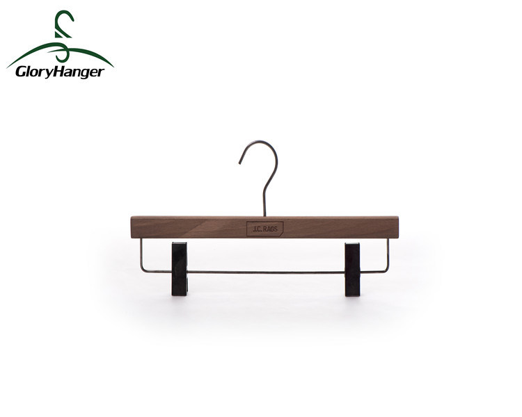 High Quality Black Wooden Coat Hanger with Clips