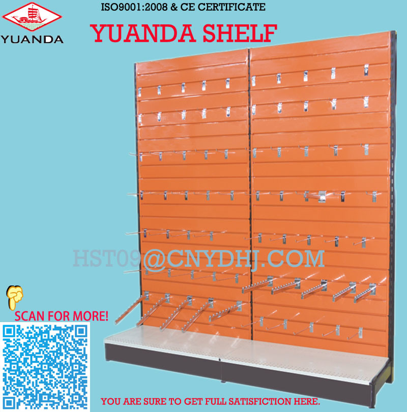 Supermarket Metal Slatwall Shelf with Slatwall Back