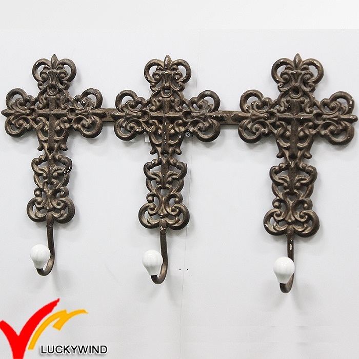 3 Brown Vintage Metal Coat Iron Wall Hooks