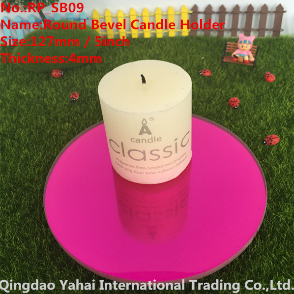 4mm Round Dark Rose Bevel Glass Mirror Candle Holder