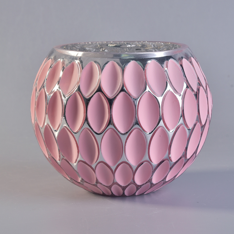 Wholesale Small Round Pink Jar Mosaic Glass Candle Holder