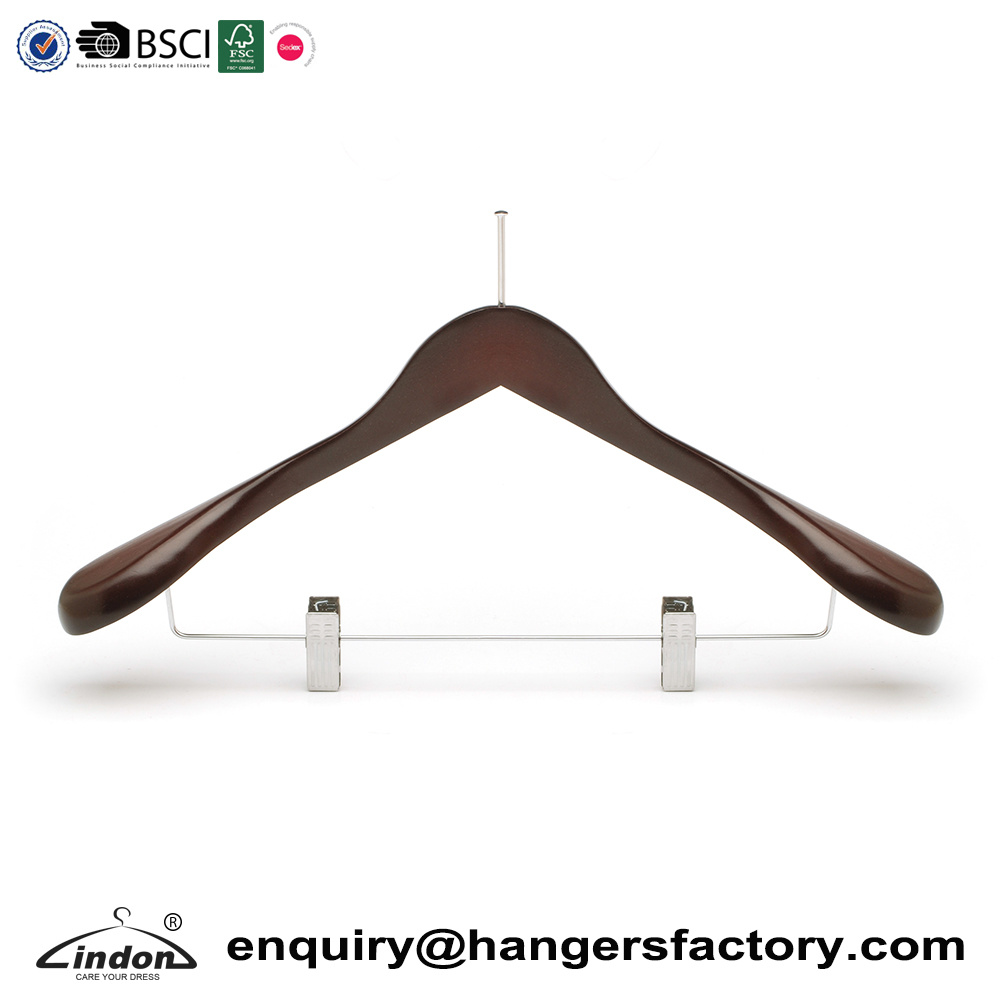 Luxury Wooden Hotel Anti-Theft Coat Hanger with Clips