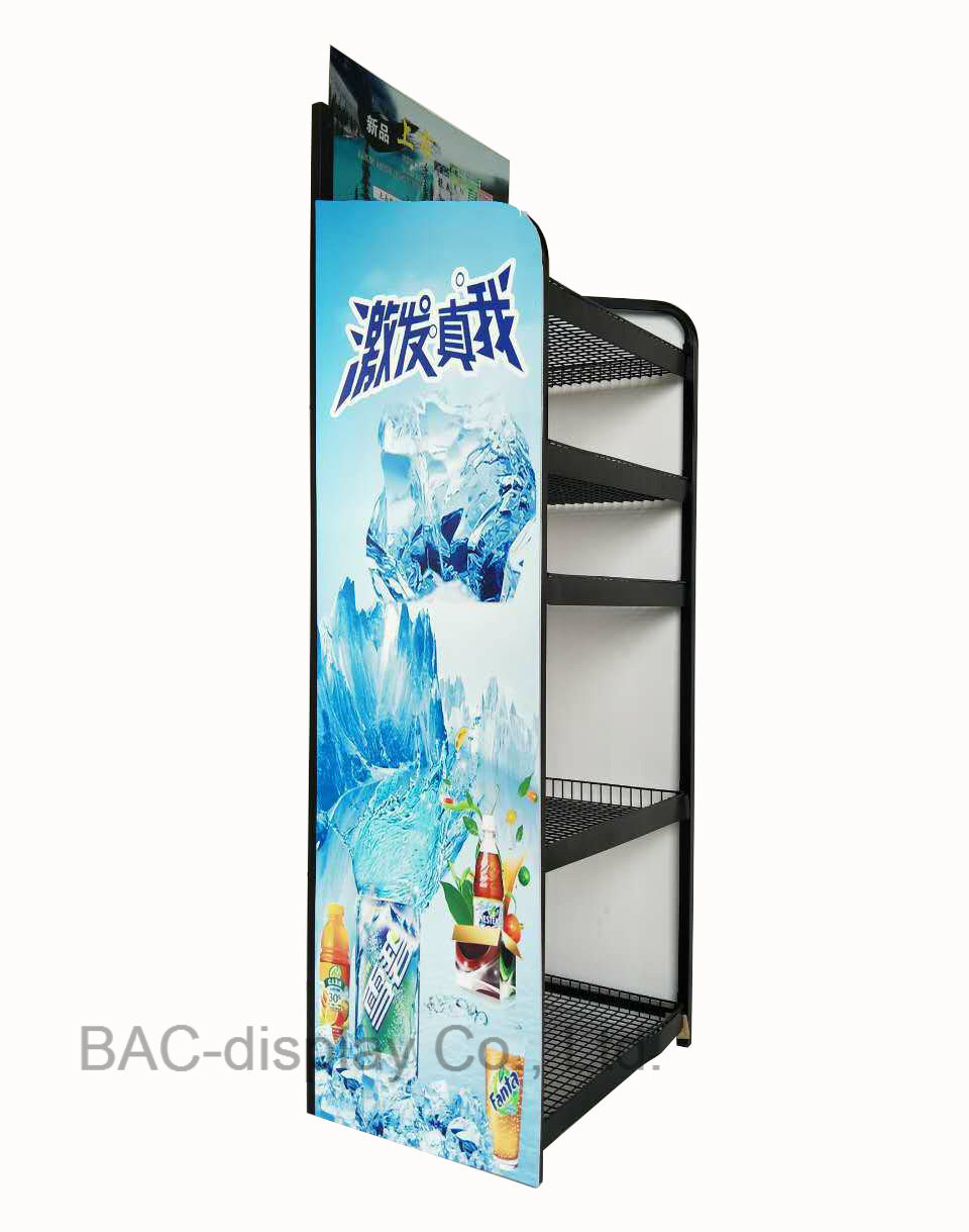 Supermarket Custom Floor Standing Metal Grid Shelf Store Food and Beverage Display Rack