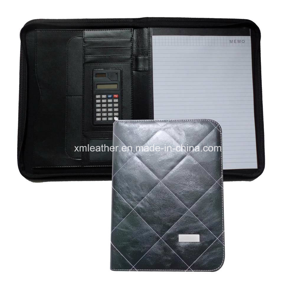 Office Stationery Plaid Leather Embossed Padfolios with Calculator