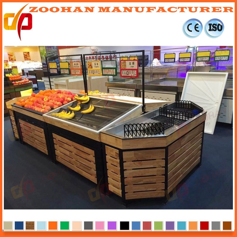 Metal Wooden Supermarket Vegetable and Fruit Display Rack Units (Zhv83)