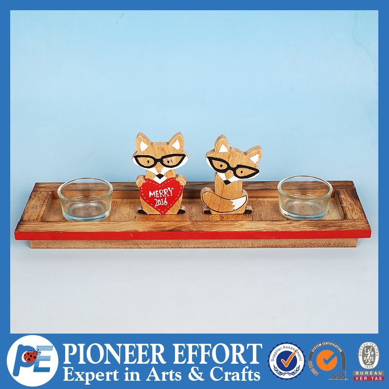 Wooden Fox Design for Glass Candle Holder