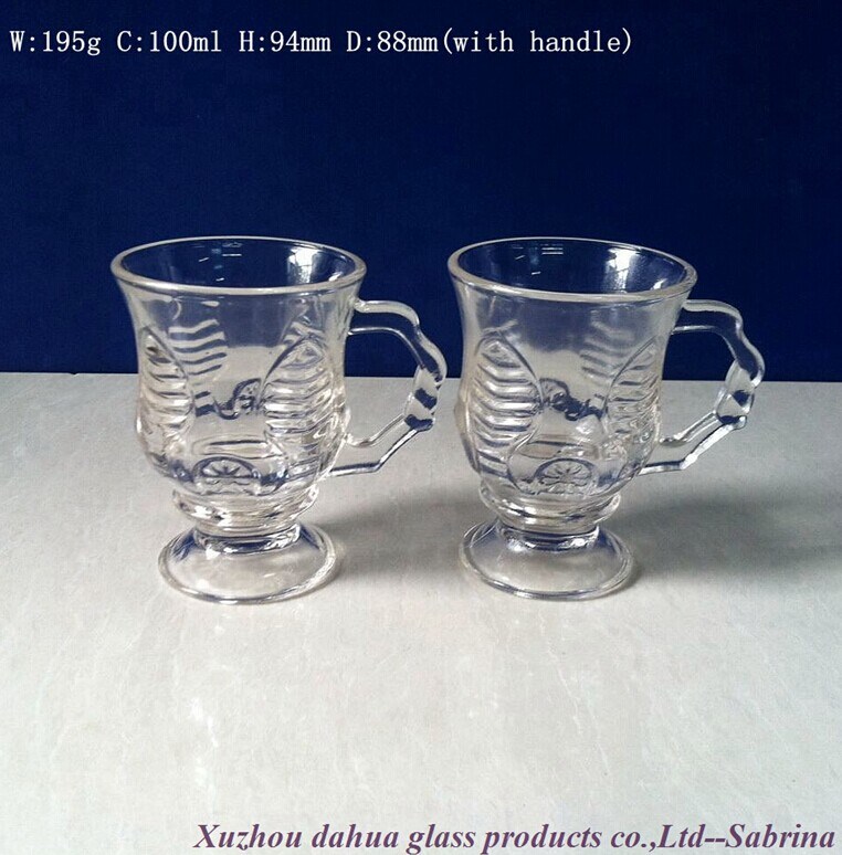 100ml High Quality Engraved Glass Cup with Handle