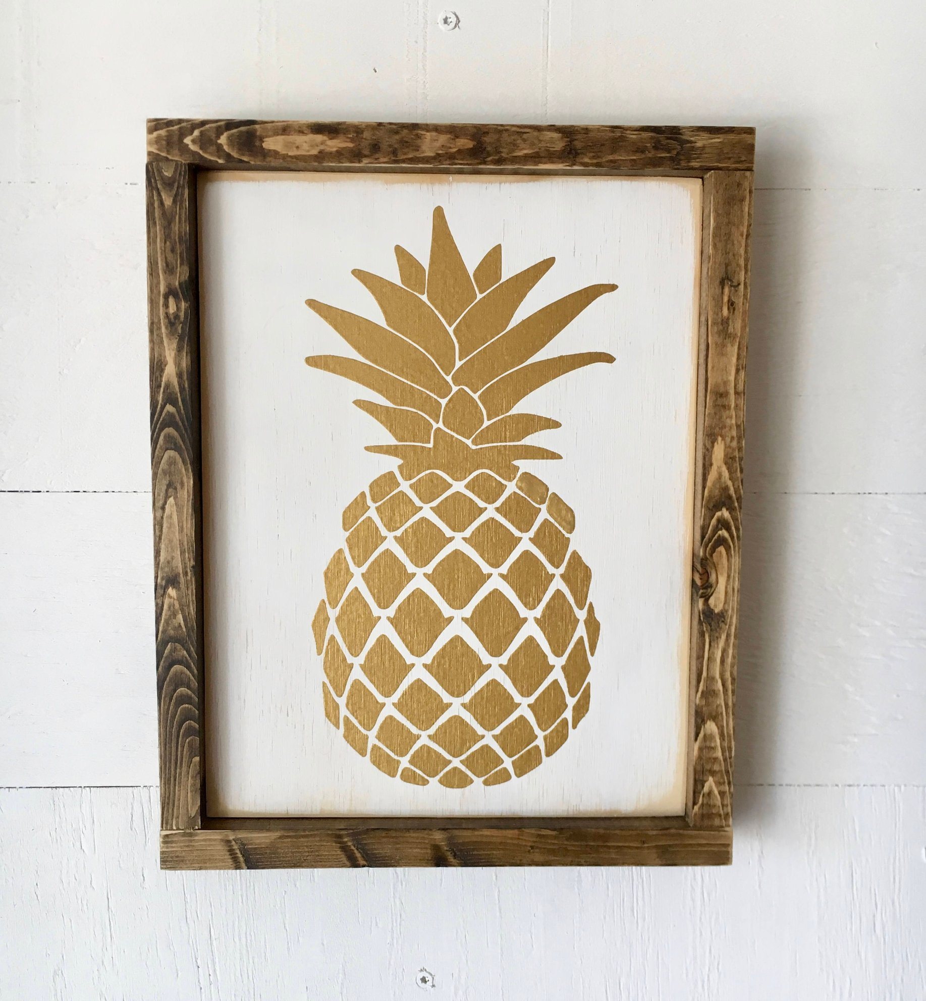 Framed Glod Pineapple Decor Wood Wall Art