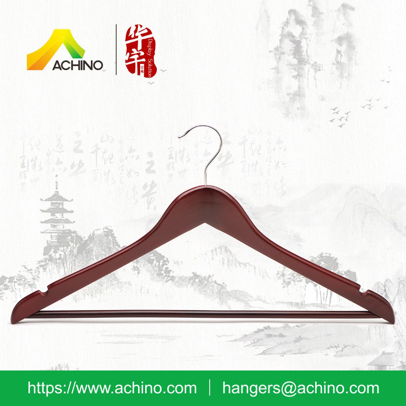 Flat Wooden Suit Hangers with Wooden Bar (WS100)