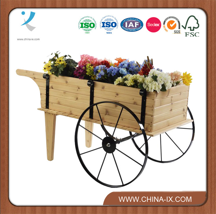 Wooden Flower Display Cart with Steel Wheels