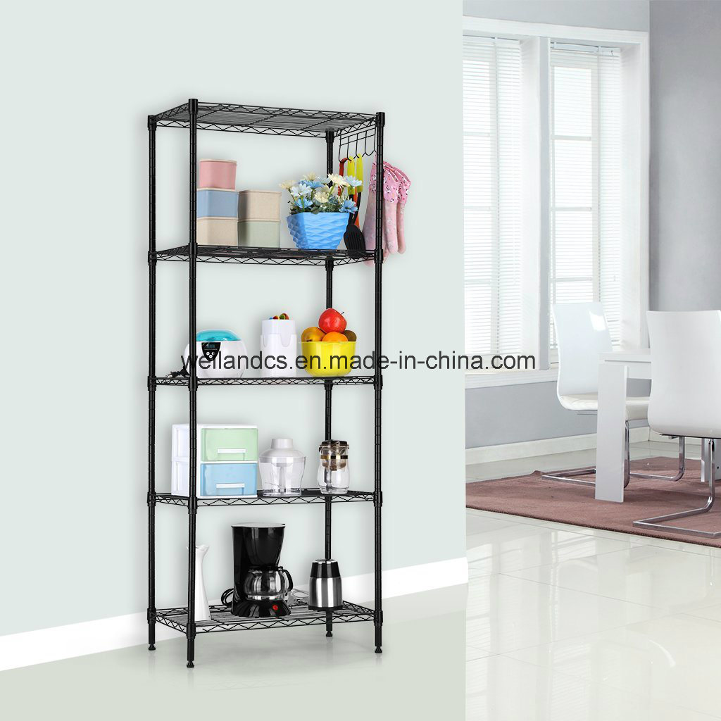 Easy Assemble 5 Tiers Black Epoxy Coated Metal Home Kitchen Bakers Storage Rack Shelf