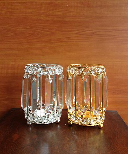 Metal Candle Holder with Crystal Beads (CA-215)