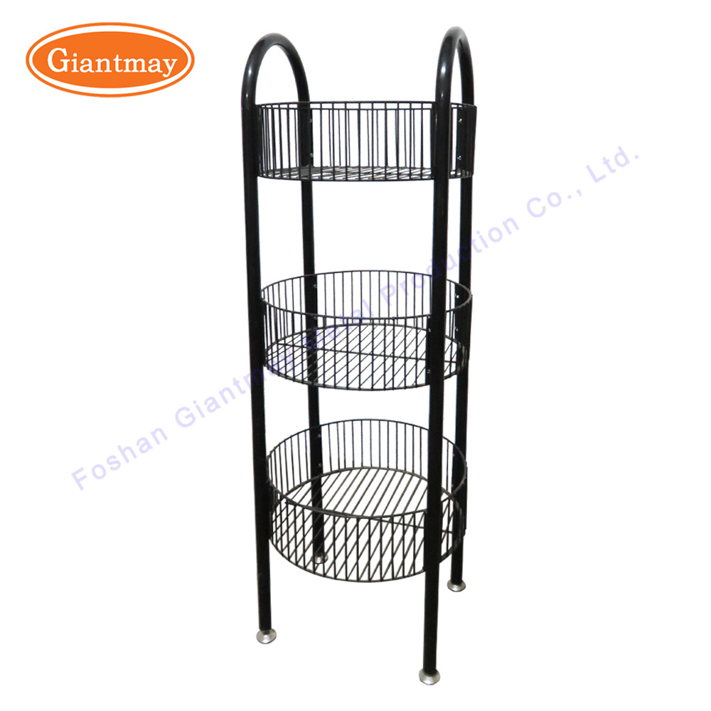 3 Tier Black Powder Coated Metal Wire Basket Holder Display Rack Stand