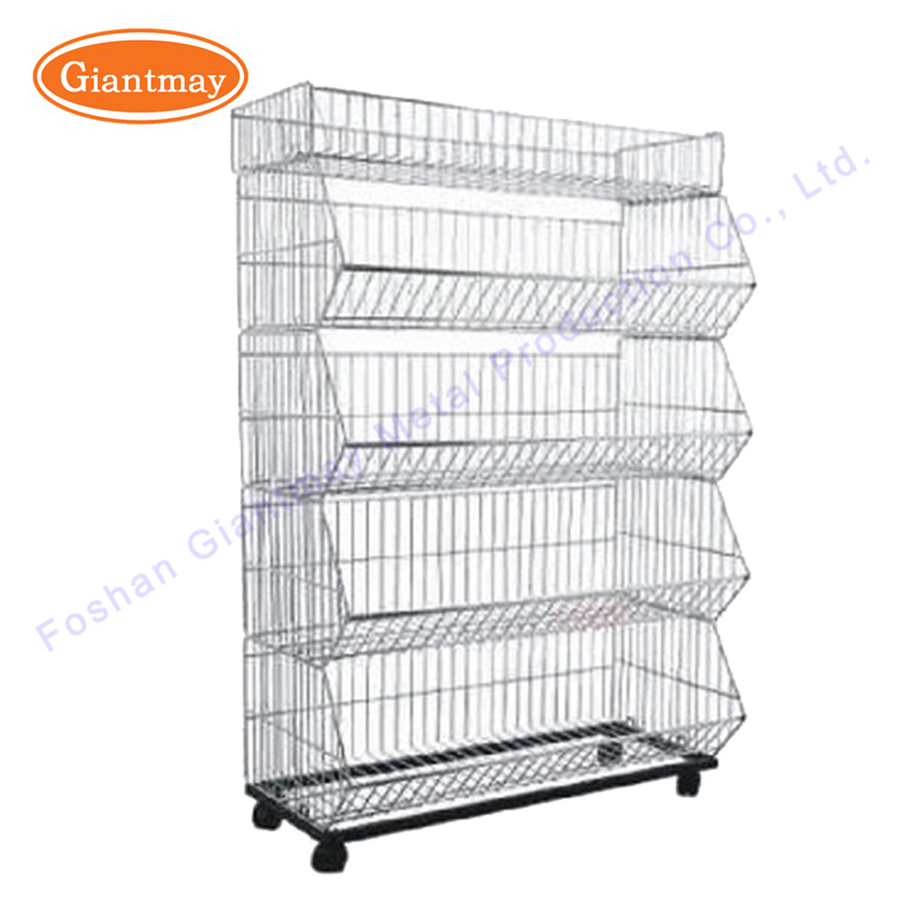 Supermarket Metal Retail Stackable Wire Basket Display Rack on Wheels