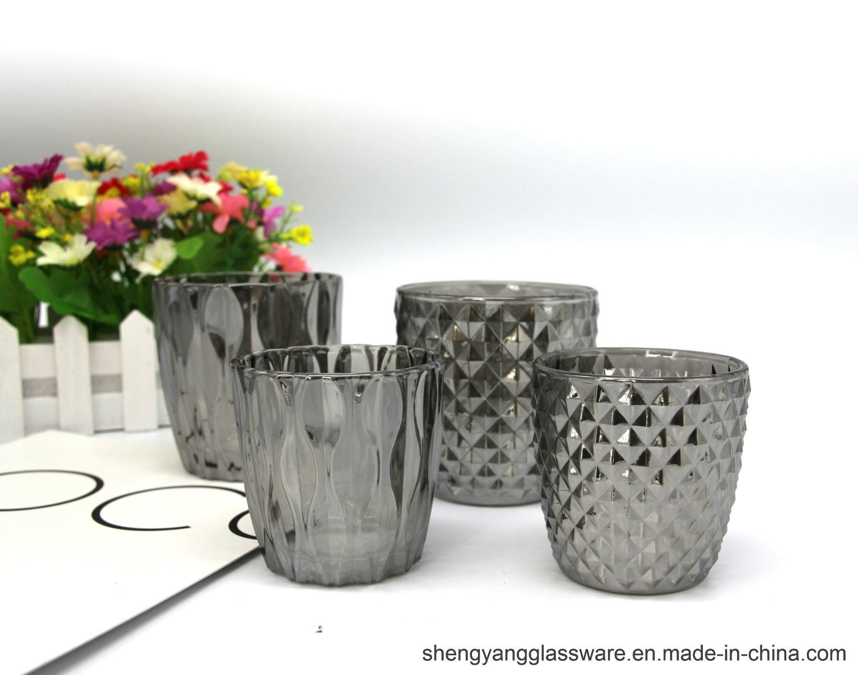 Good Decoration Ion Plating Smoky Gray Glass Jars for Candles