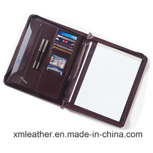 Leather Zipper File Holder Agenda Folder with Pen Loop