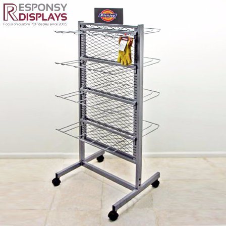 Wire Metal Floor Standing Glove Hanging Display Rack with 4 Wheels