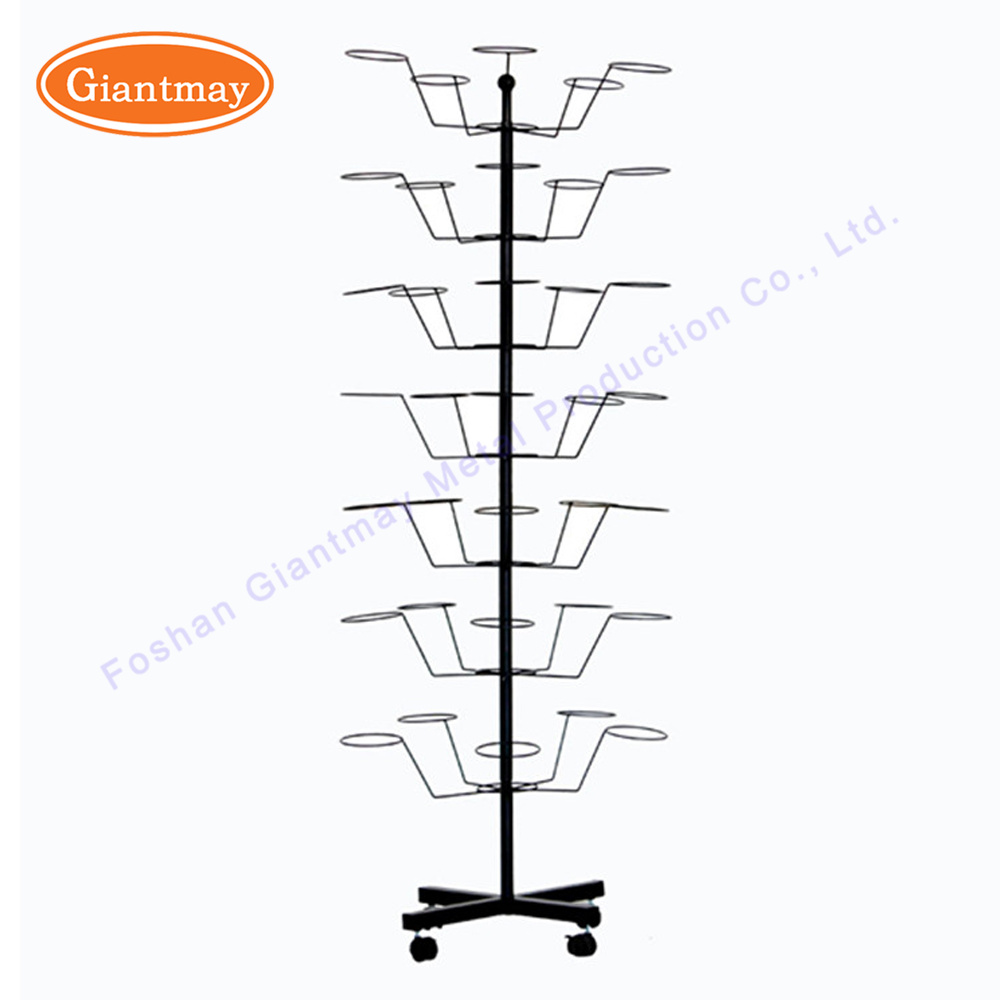 Garment Rotating Free Standing Hat Tree Metal Wire Baseball Cap Holder Display Rack on Wheels