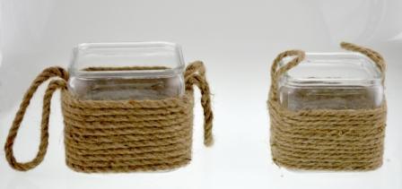 Transparent Glass Candle Holder with Hemp Rope