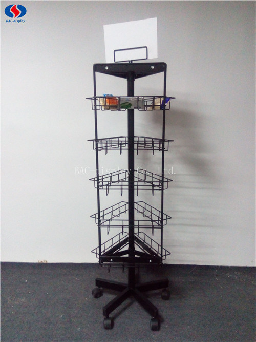 3 Sides Rotating Metal Free Standing Wire Mesh Shelf