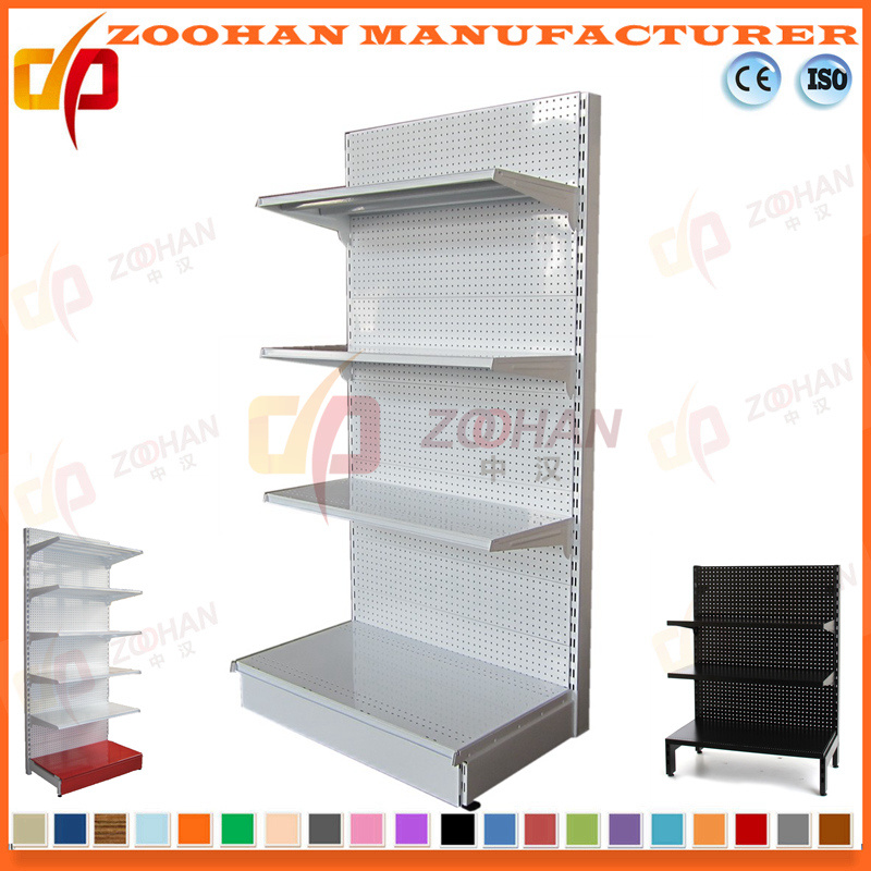 White Customized Supermarket Hole Back Wall Display Shelving (Zhs567)