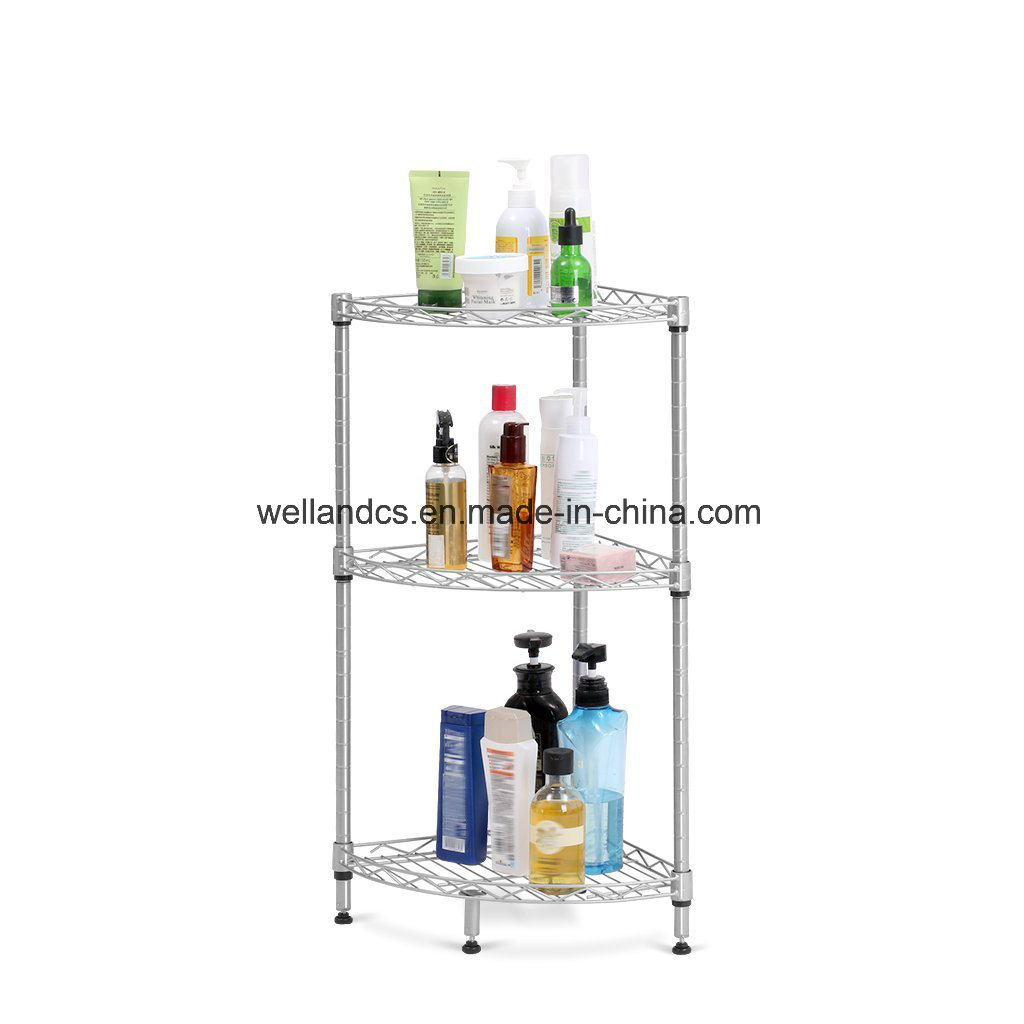 Bathroom Storage Organizer 3-Tier Chrome Steel Corner Mesh Wire Shelf Rack, No Tools Assembly